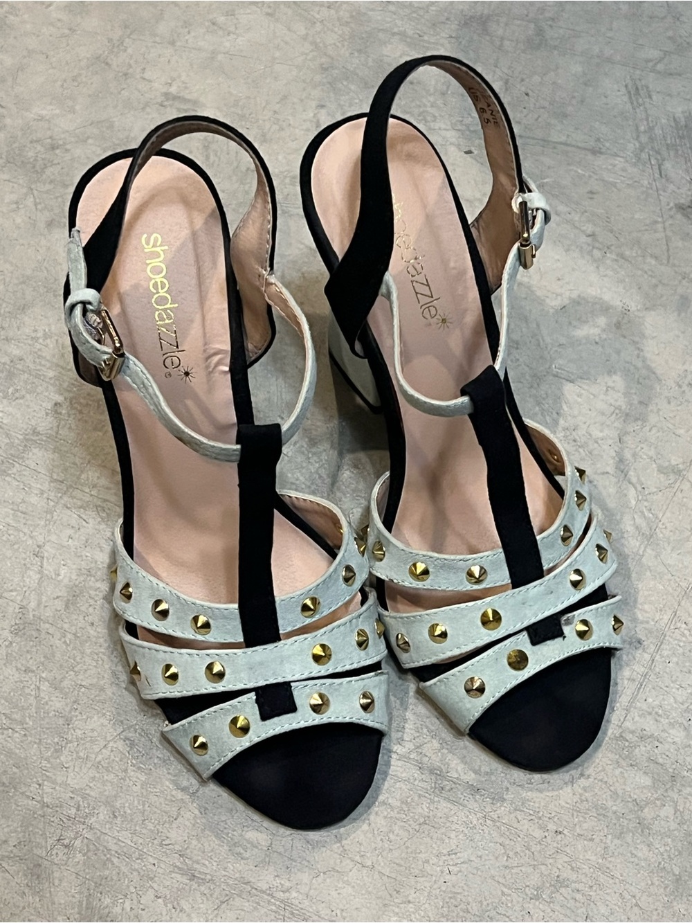 Shoe Dazzle Two-Tone Studded Slingback Heels in White and Black